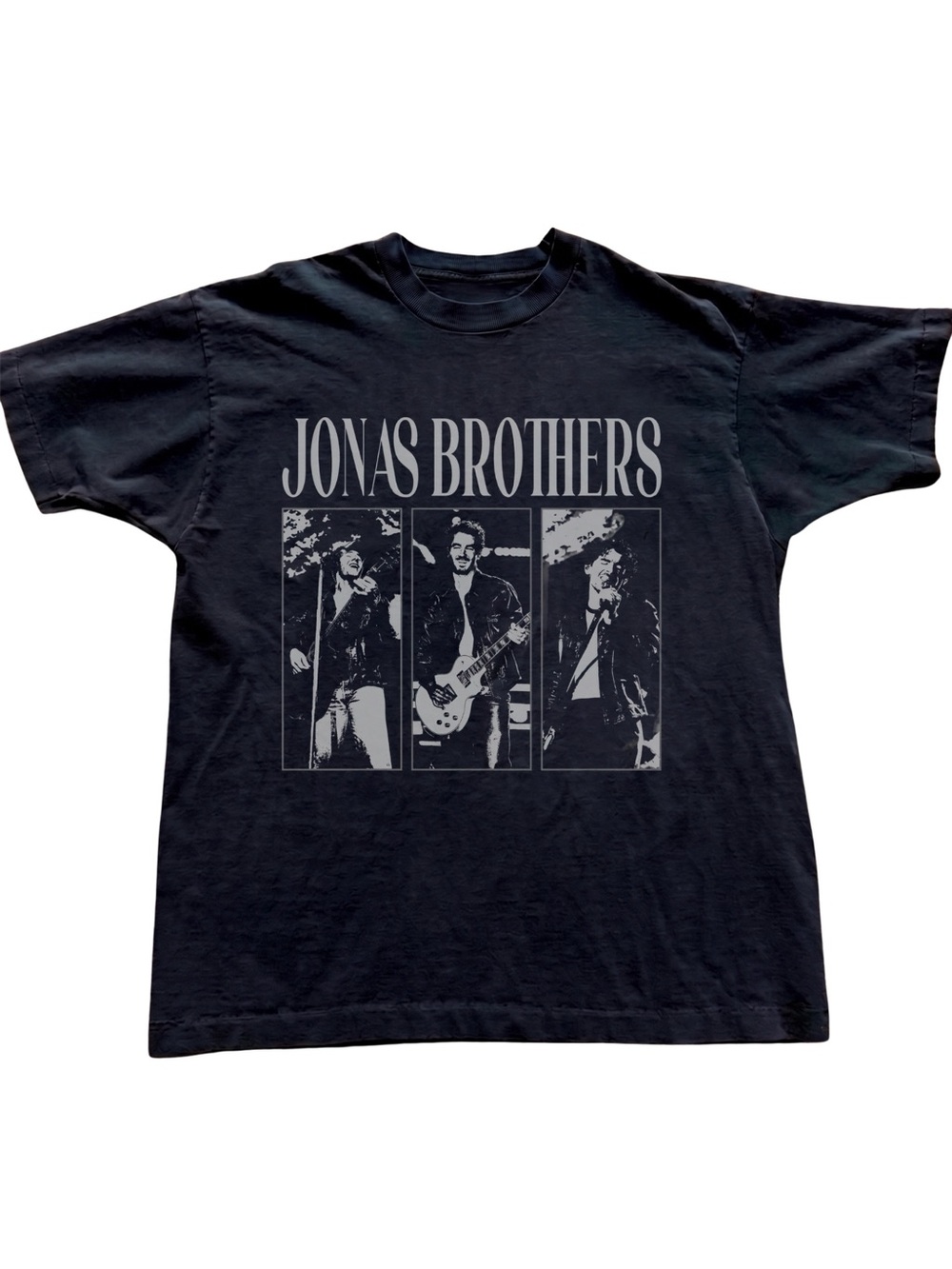 Jonas Brothers Live Performance Black And White Pop Rock Band Tee